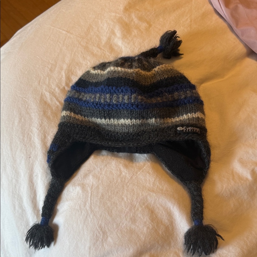 Everest Designs Kids Striped Knit Hat - Blue, Black and Gray